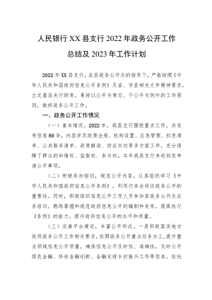 人民银行XX县支行2022年政务公开工作总结及2023年工作计划.docx