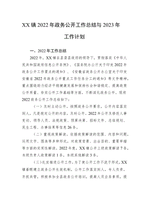 XX镇2022年政务公开工作总结与2023年工作计划.docx
