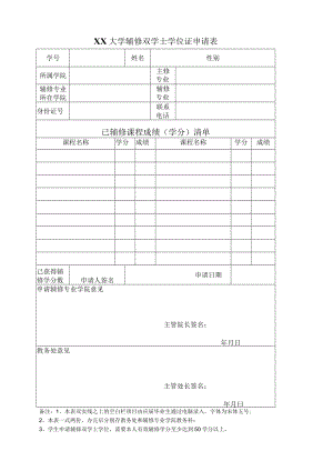 XX大学辅修双学士学位证申请表.docx
