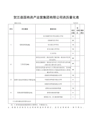 贺兰县国有资产运营集团有限公司资历量化表.docx