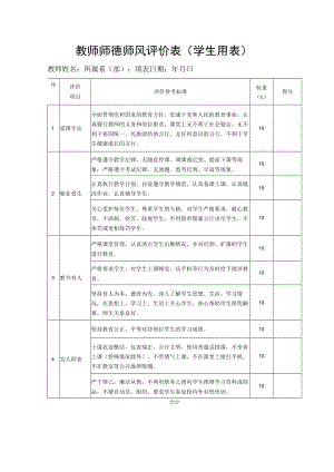 教师师德师风评价表（学生用表）.docx