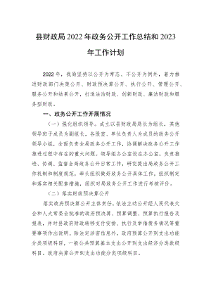 县财政局2022年政务公开工作总结和2023年工作计划.docx