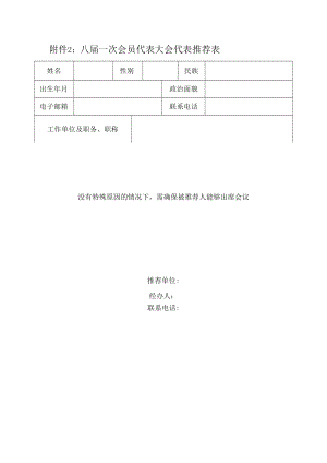 附件2：八届一次会员代表大会代表推荐表.docx