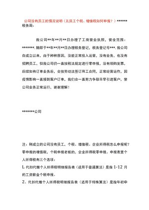 公司没有员工的情况说明(无员工个税、增值税如何申报).docx