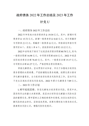 政府债务2022年工作总结及2023年工作计划.docx