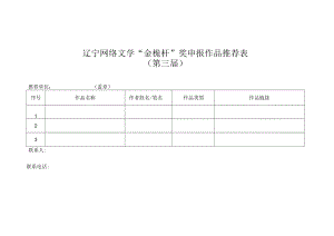 辽宁网络文学“金桅杆”奖申报作品推荐表第三届.docx