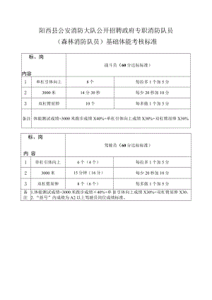 阳西县公安消防大队公开招聘政府专职消防队员森林消防队员基础体能考核标准.docx