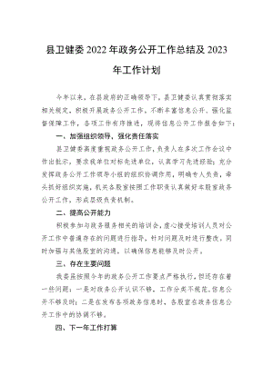 县卫健委2022年政务公开工作总结及2023年工作计划.docx