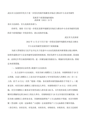 武汉市人民政府印发关于进一步优化发展环境激发市场活力推动中小企业突破性发展若干政策措施的通知.docx