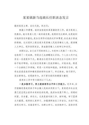 某某镇新当选镇长任职表态发言.docx