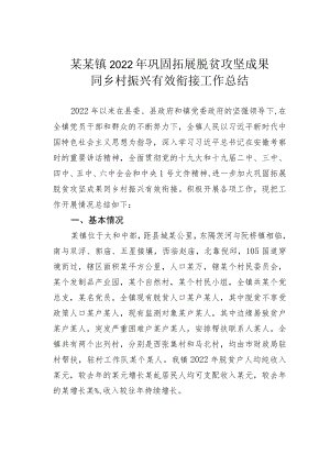 某某镇2022年巩固拓展脱贫攻坚成果同乡村振兴有效衔接工作总结.docx
