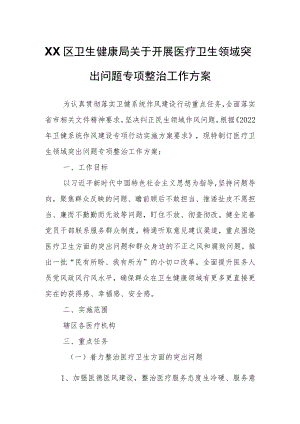 XX区卫生健康局关于开展医疗卫生领域突出问题专项整治工作方案.docx