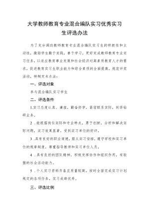 大学教师教育专业混合编队实习优秀实习生评选办法.docx