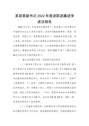 某县委副书记2022年度述职述廉述学述法报告.docx