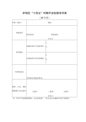 庐阳区“十四五”时期平安校园考评表.docx