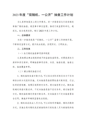 2023年度“双随机、一公开”抽查工作计划.docx