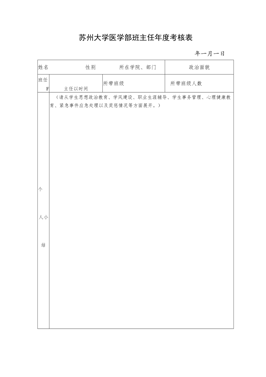 苏州大学医学部班主任年度考核表.docx_第1页