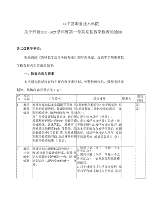 XX工贸职业技术学院关于开展20X1-202X学年度第一学期期初教学检查的通知.docx