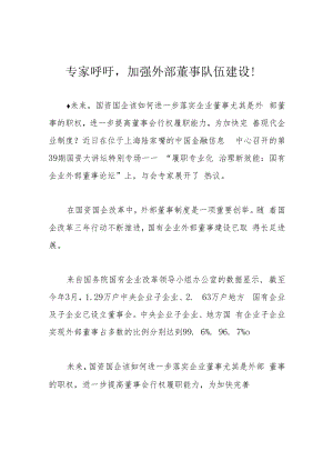 专家呼吁加强外部董事队伍建设！.docx