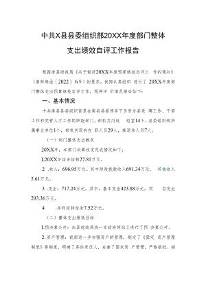 中共X县县委组织部20XX年度部门整体支出绩效自评工作报告（20220413）.docx