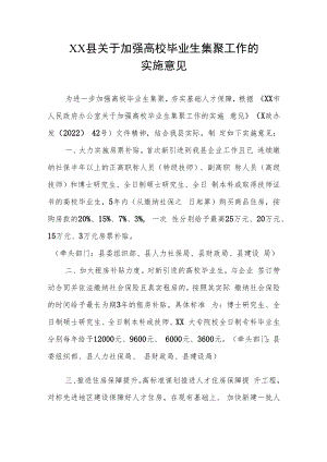 XX县关于加强高校毕业生集聚工作的实施意见.docx