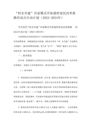 “村企共建”共富模式开拓强村富民改革新路径试点行动计划（2022-2024年）.docx