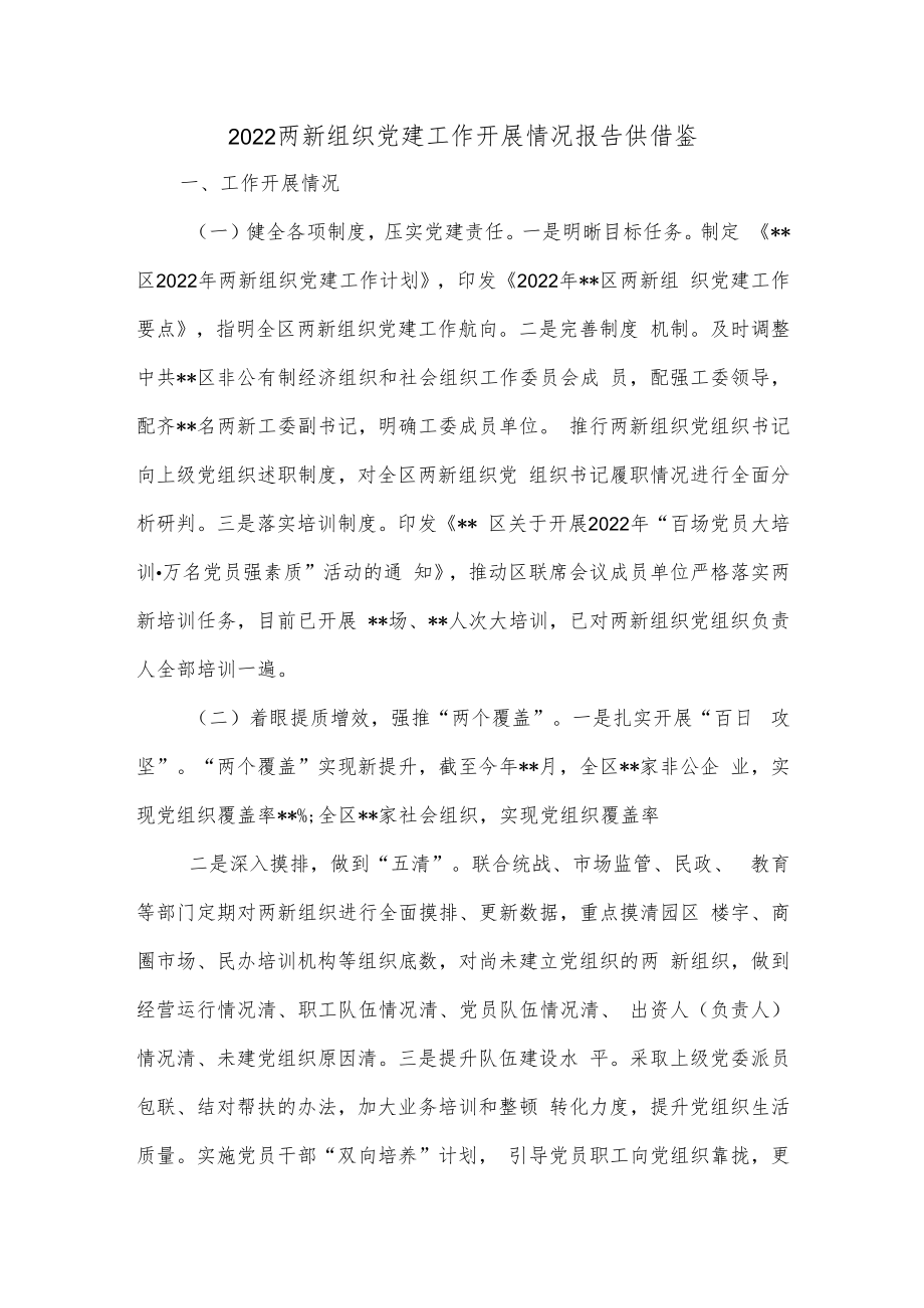 2022两新组织党建工作开展情况报告供借鉴.docx_第1页
