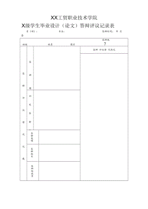 XX工贸职业技术学院X级学生毕业设计（论文）答辩评议记录表.docx