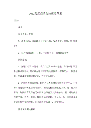 2022药店疫情防控应急预案.docx