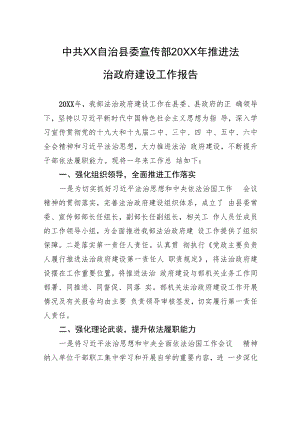 中共XX自治县委宣传部20XX年推进法治政府建设工作报告（20220218）.docx