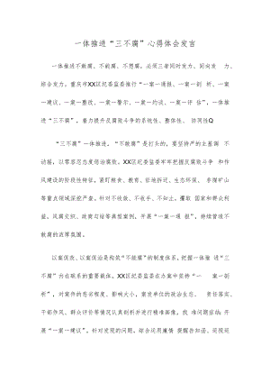 一体推进“三不腐”心得体会发言.docx