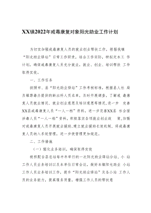 XX镇2022年戒毒康复对象阳光助业工作计划.docx