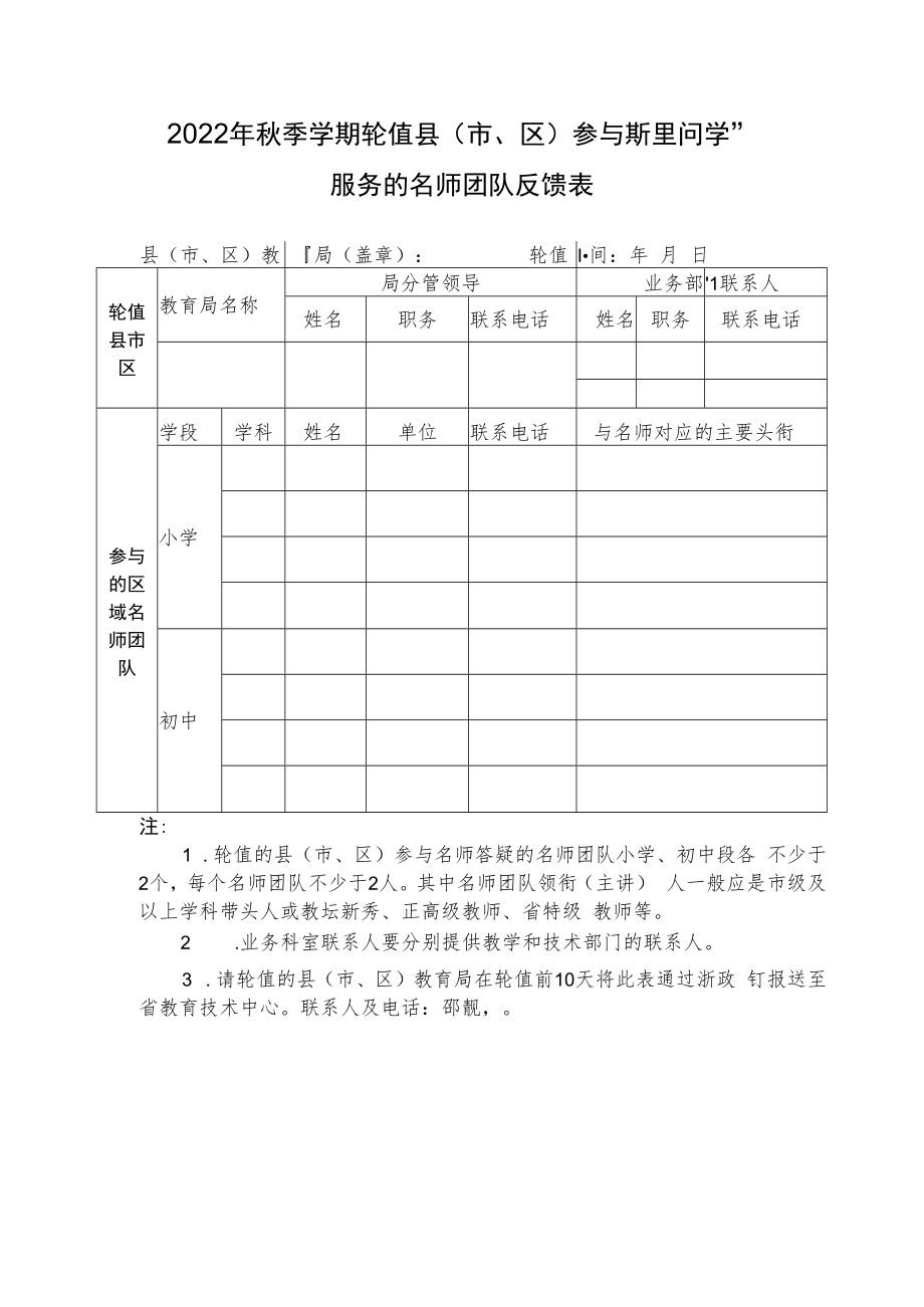 2022年秋季学期轮值县市、区参与“浙里问学”服务的名师团队反馈表.docx_第1页