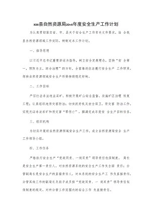 xxx县自然资源局20xx年度安全生产工作计划.docx