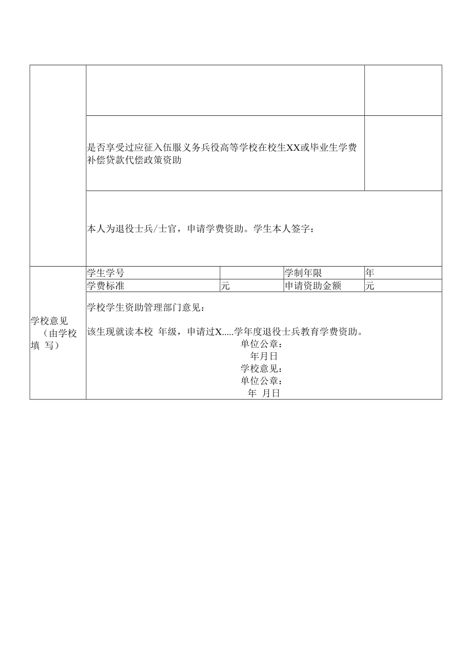 XX工贸职业技术学院X学年度普通高等学校退役士兵教育学费资助申请表.docx_第2页