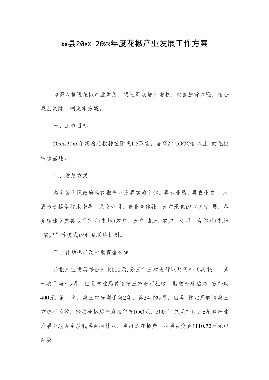 xx县20xx-20xx年度花椒产业发展工作方案.docx_第1页