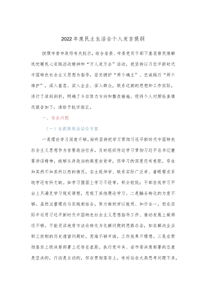 2022年度民主生活会个人发言提纲.docx