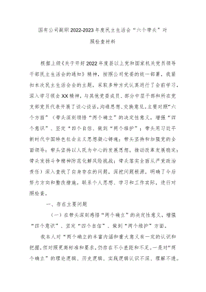 国有公司副职2022-2023年度民主生活会“六个带头”对照检查材料.docx