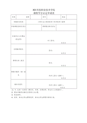 XX科技职业技术学院课程学分认定申请表.docx