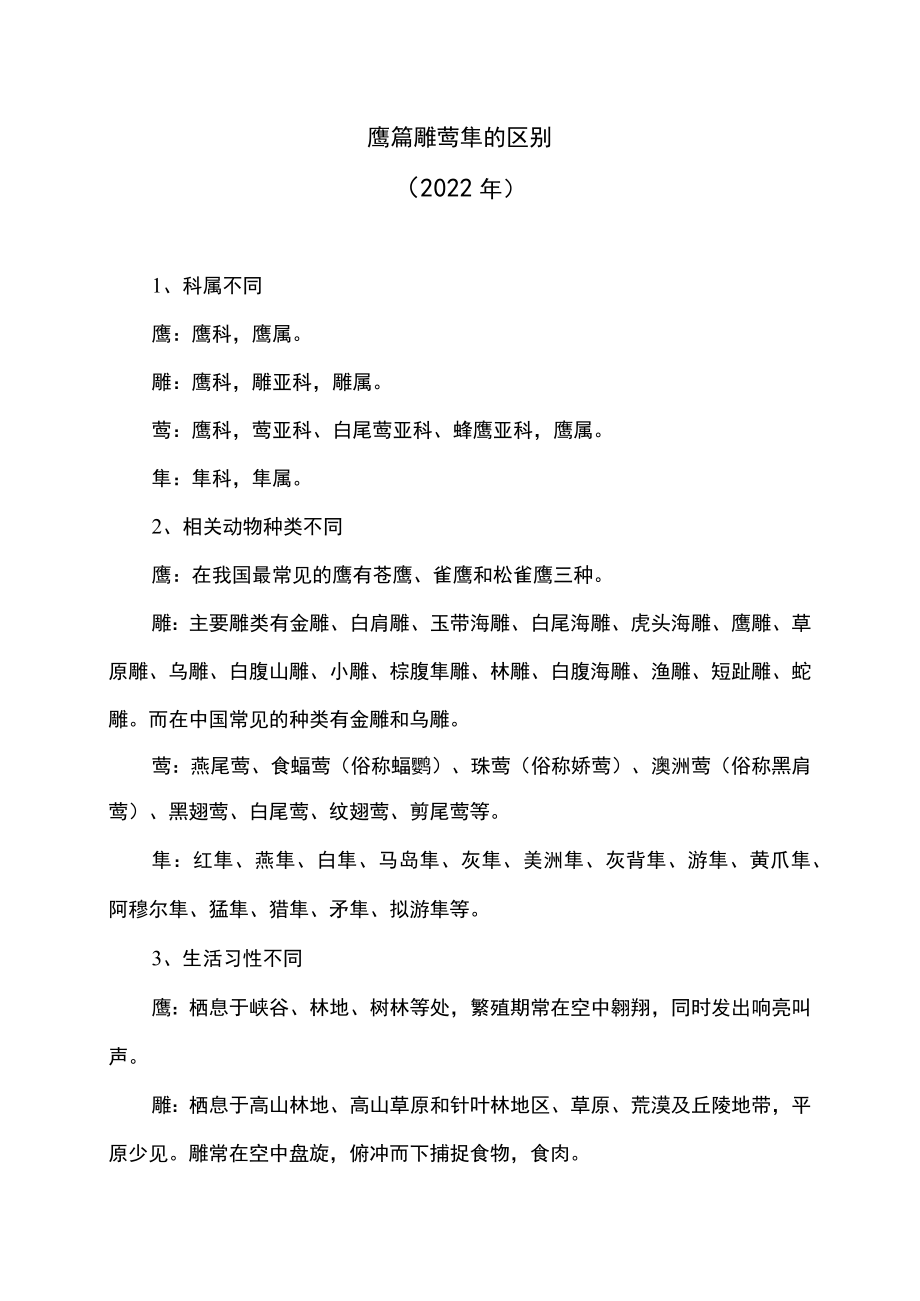 鹰鵟雕鸢隼的区别(2022年).docx_第1页