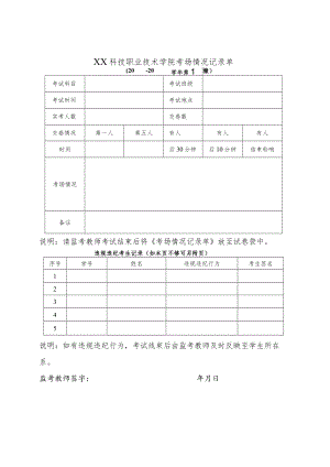 XX科技职业技术学院考场情况记录单（X年X学期）.docx