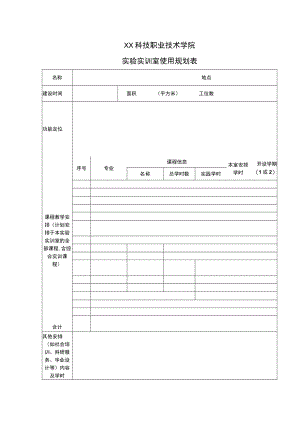XX科技职业技术学院实验实训室使用规划表.docx