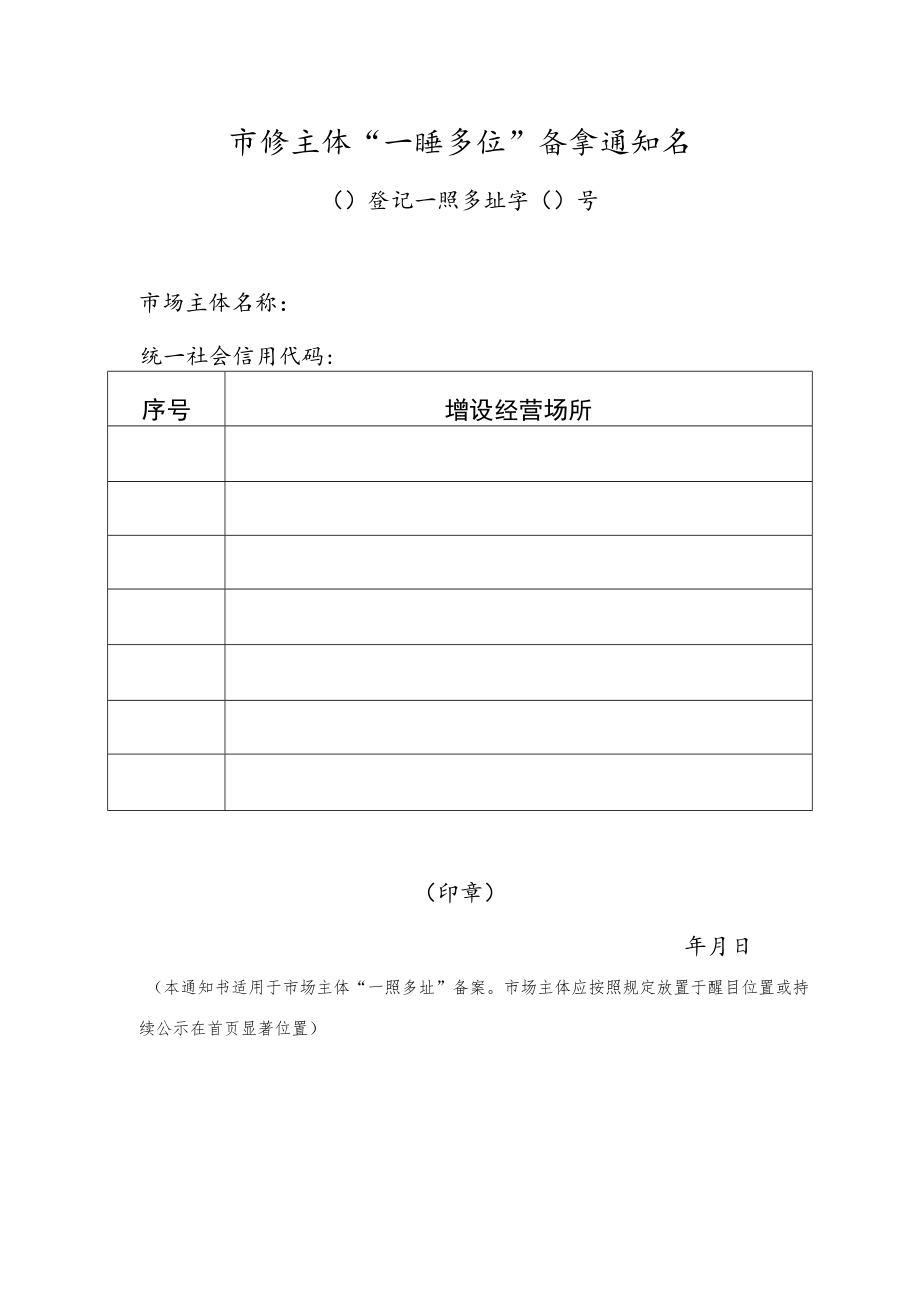 市场主体“一照多址”备案通知书（经营场所）登记管理办法（2022年））.docx_第1页