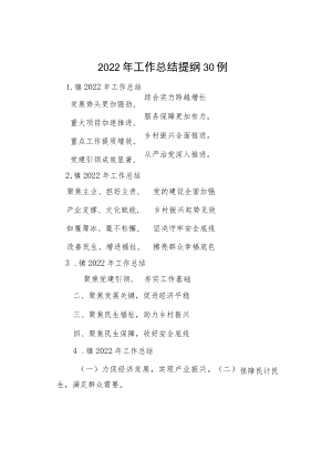 2022年工作总结提纲30例.docx