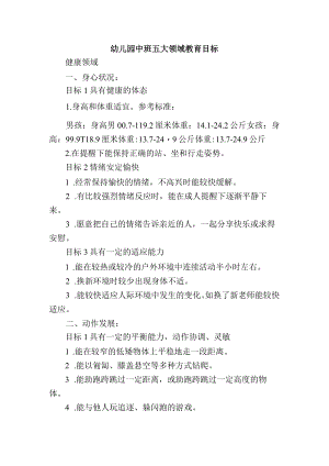 幼儿园中班五大领域教育目标.docx