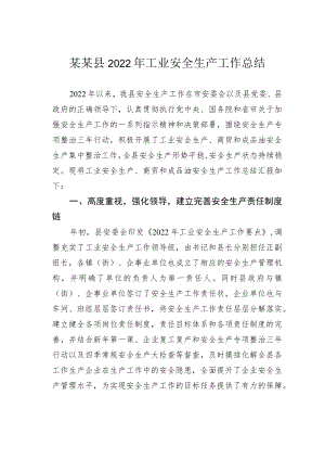 某某县2022年工业安全生产工作总结.docx