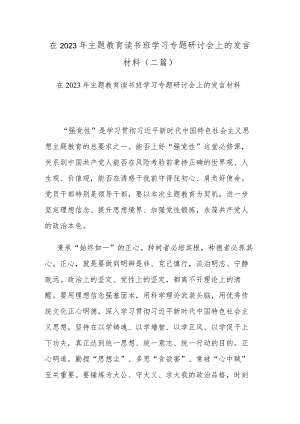 在2023年主题教育读书班学习专题研讨会上的发言材料(二篇).docx