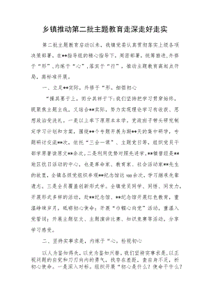 2023年乡镇推动第二批主题教育走深走好走实经验交流材料.docx
