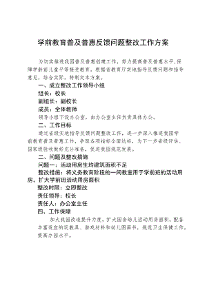 学前教育普及普惠反馈问题整改工作方案.docx
