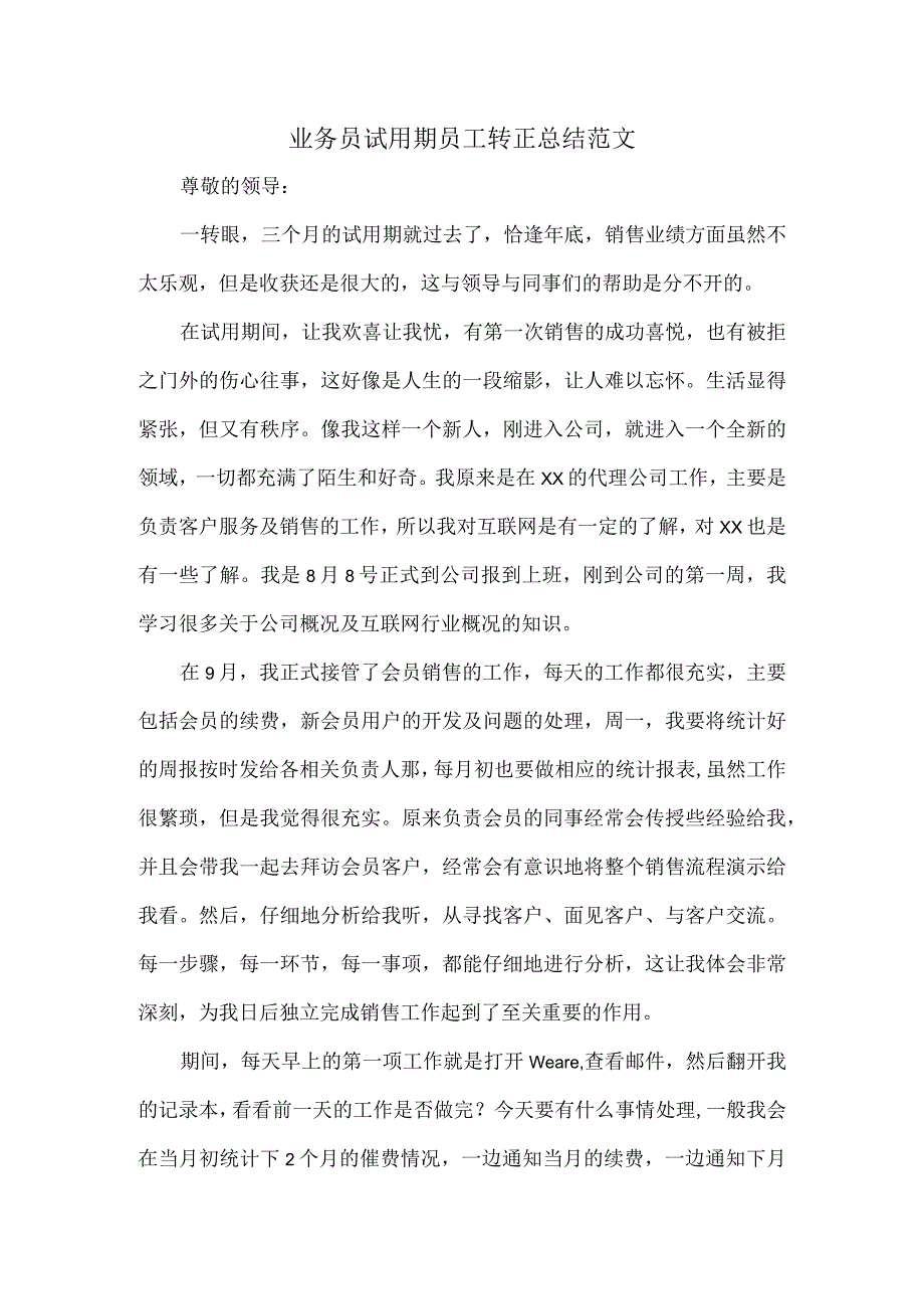 业务员试用期员工转正总结范文.docx_第1页